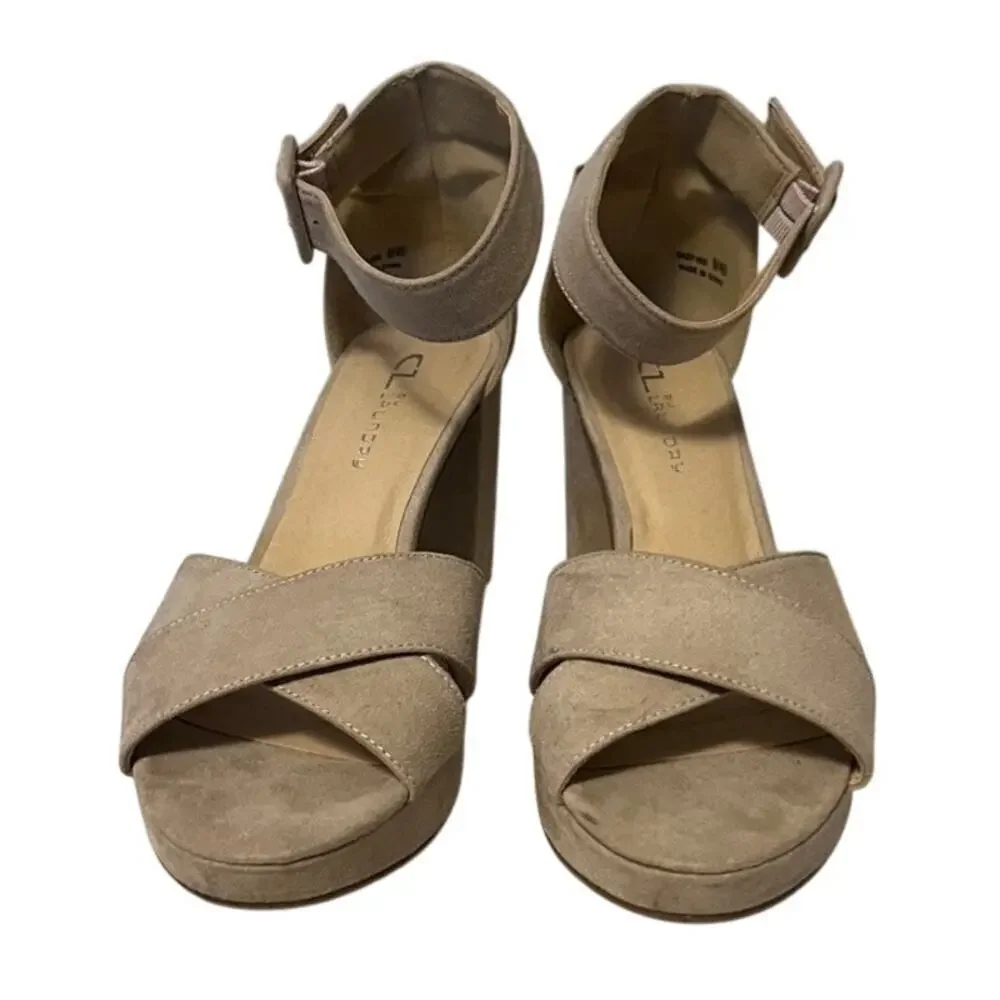 CL. by Laundry Tan Sueded Platform Block Heel Size 9 M